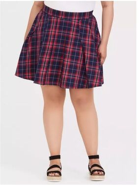 Torrid Tartan Plaid Twill Pleated Mini Skater Shirt Preppy Academia Red 1X